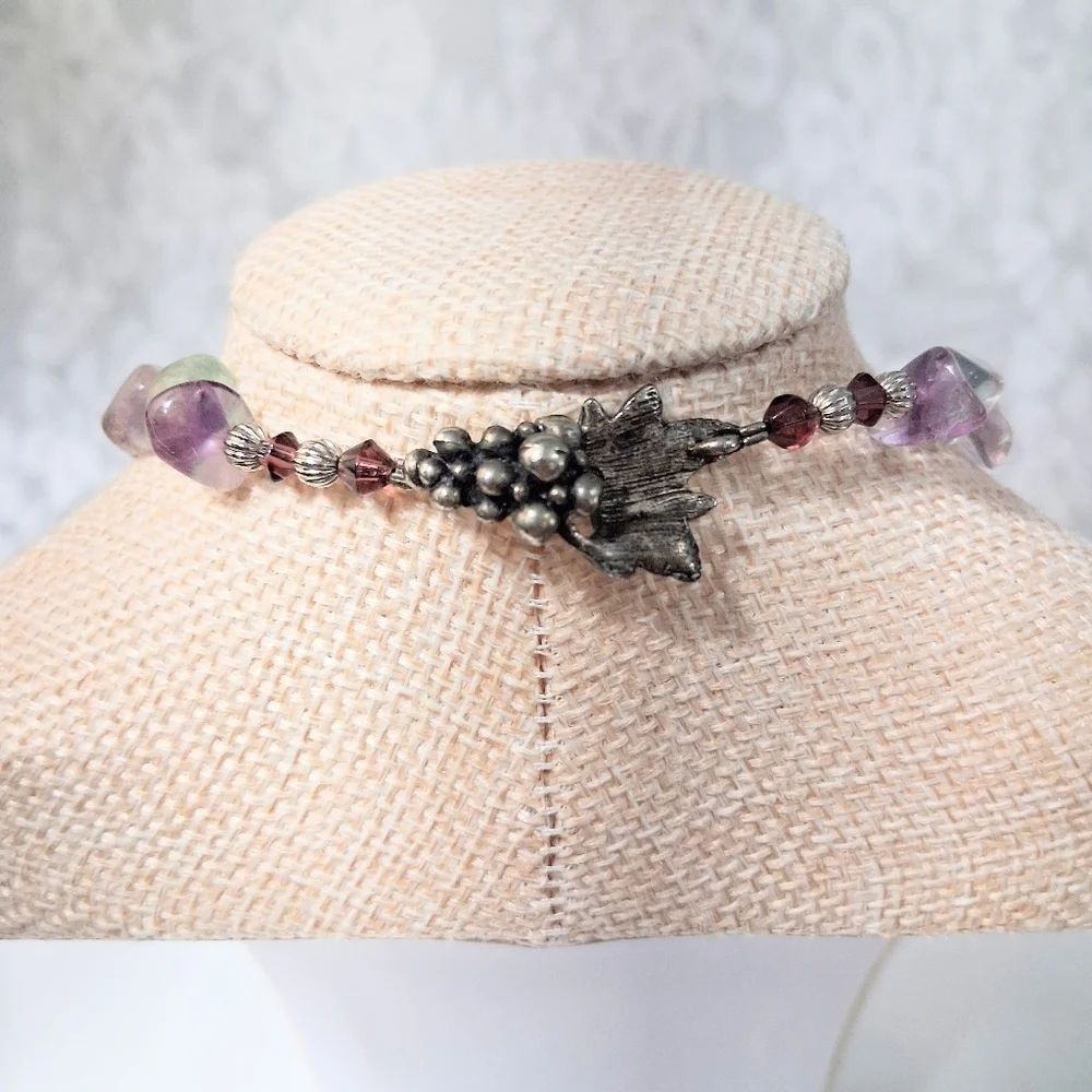 Fluorite Stone Beaded Necklace Purple Green Healing Clarity Balance Crystal